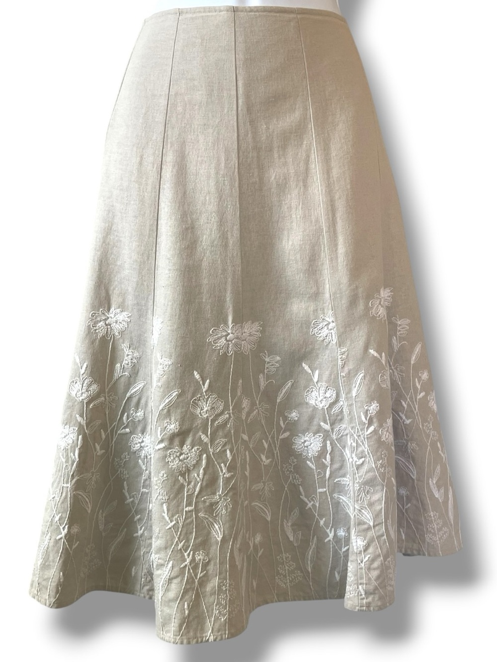 Christopher & Banks Linen Blend Embroidered Floral Midi Skirt Cottagecore Boho - Picture 10 of 10